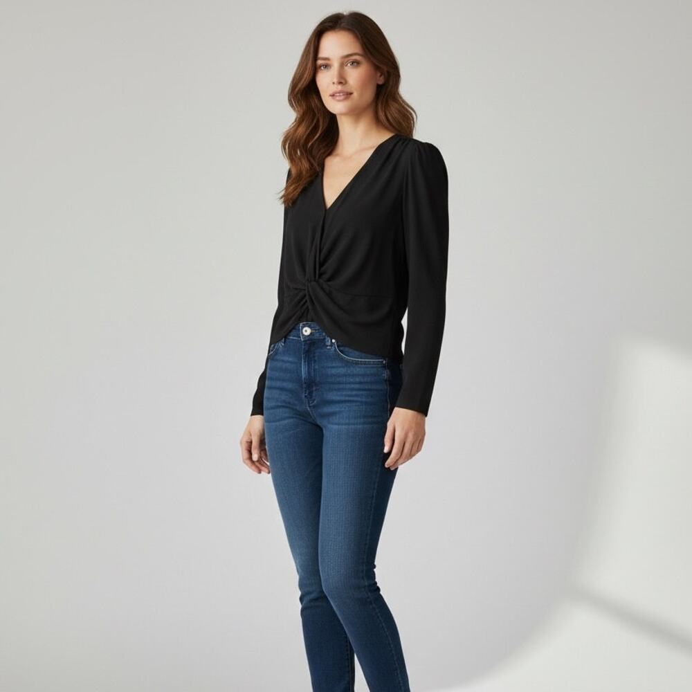 Abercrombie & Fitch Long Sleeve Twist Front Top NWT Women's Sz M Black Smocked